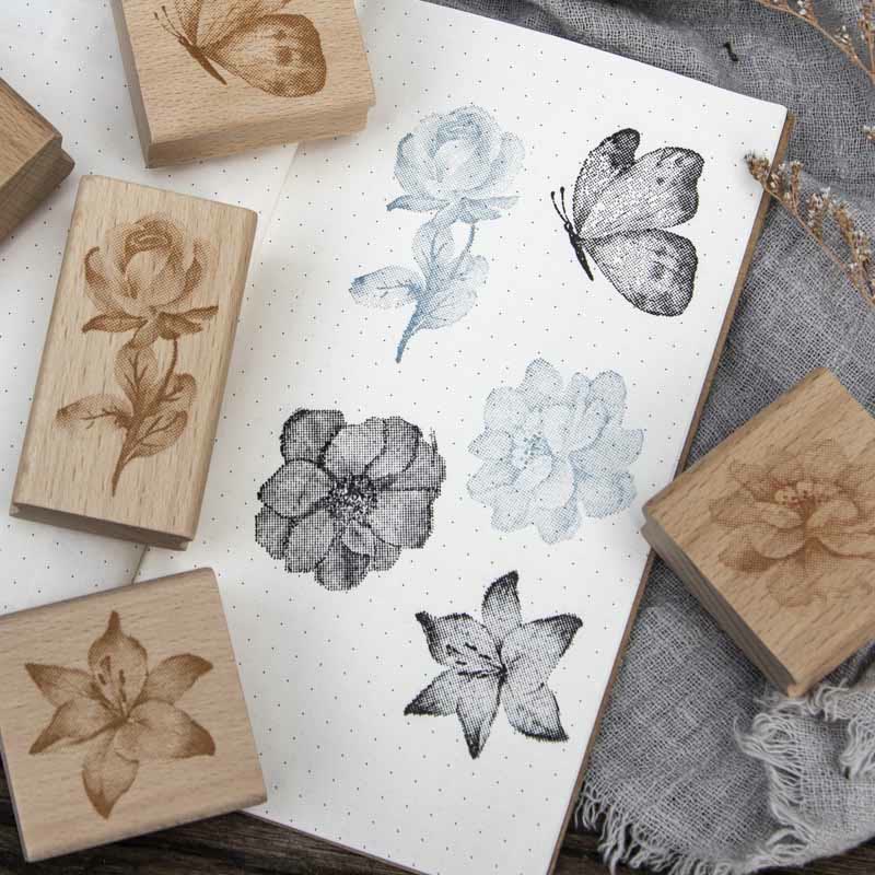 Ink Blossom Wooden Rubber Stamps 8 Styles Flower Seal