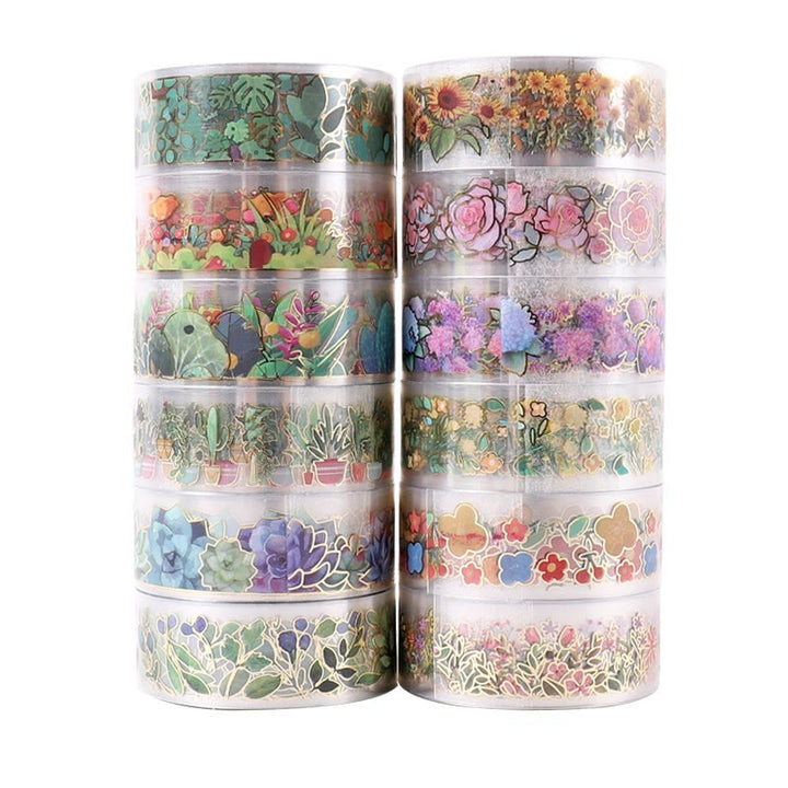 12 Rolls Plants Series PET Tape Set Decorative Scrapbook Tape