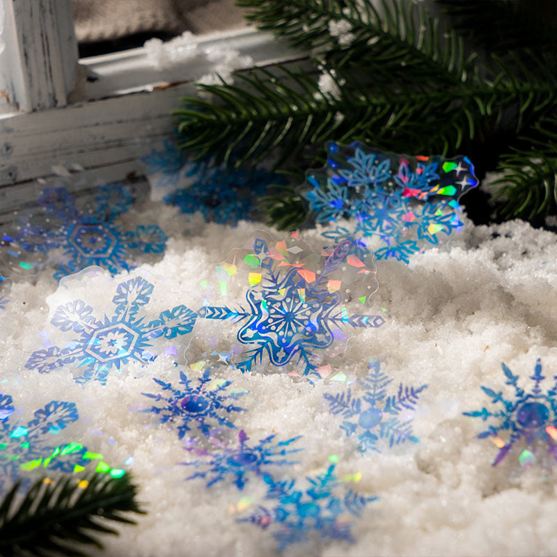 Snowy Night Snowflake Theme Pet Sticker Shiny Decor For Scrapbook