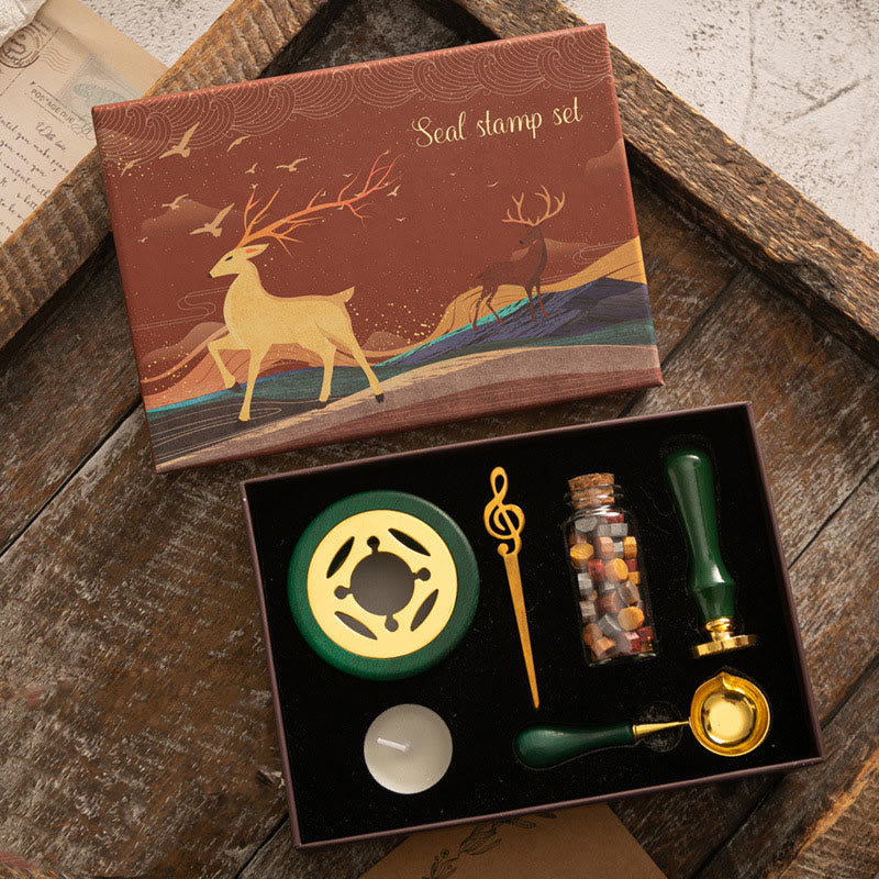 Retro Christmas Elk Series Wax Seal Stamps Gift Set