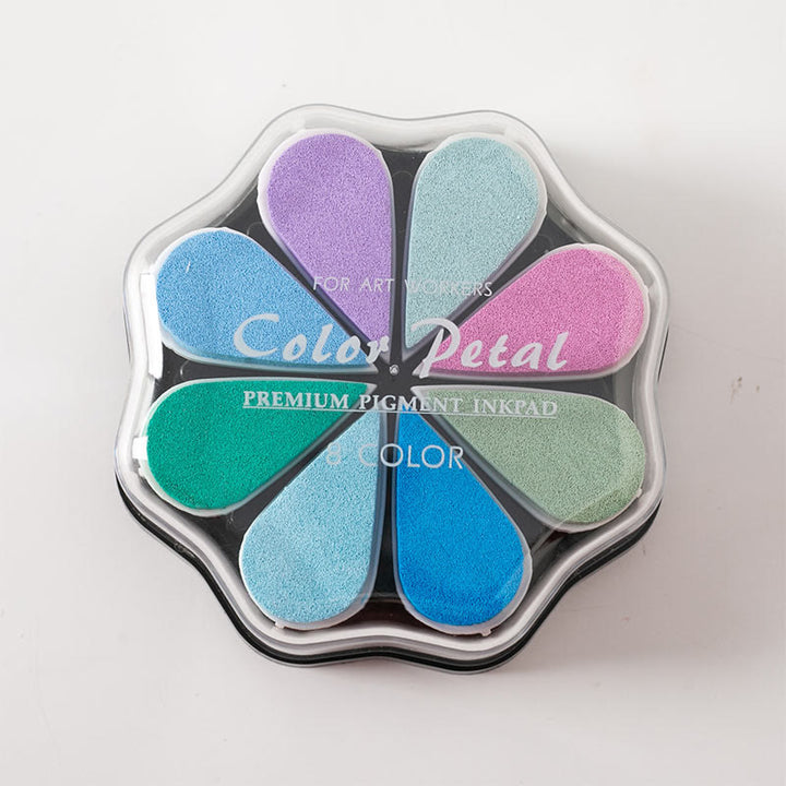 8 Metallic Colors Finger Ink Pads Petal Color Box for Wooden Rubber Stamps