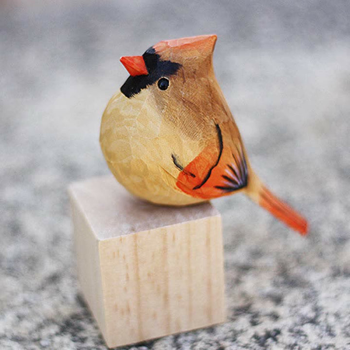 Wooden Bird Figurine Female Northern Cardinal Statue Couple Bird Animal Ornament Handmade Simulation