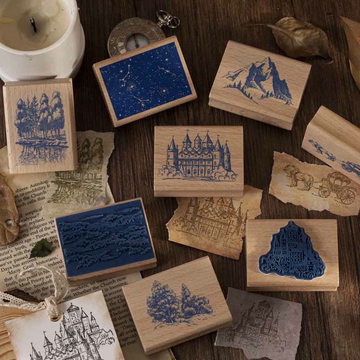 Starry Night Castle Stacking Mountain Rubber Stamps 8 Styles DIY Seal