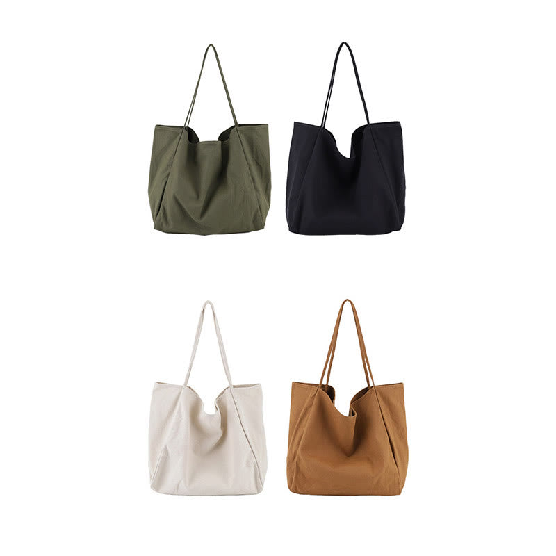 Minimalist Shopping Tote For Women Plain Color Canvas Shoulder Bag