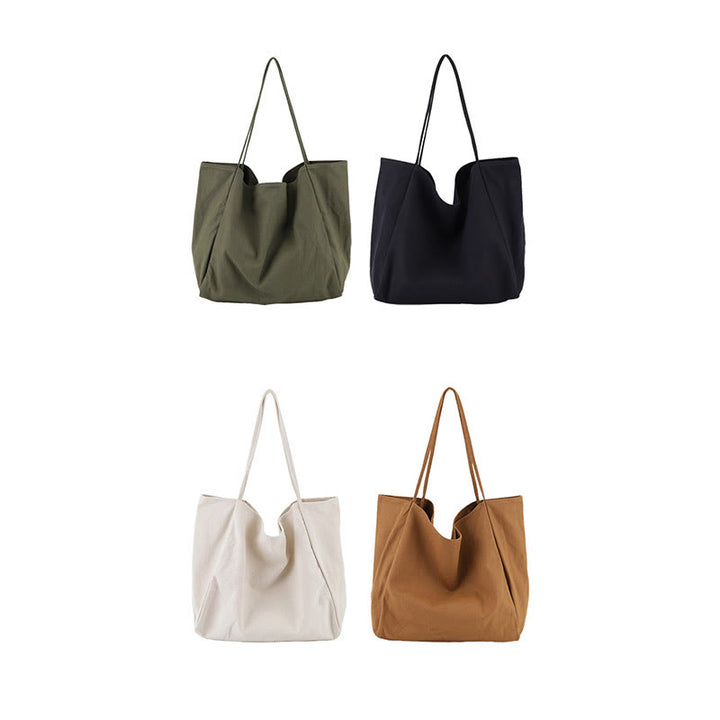 Minimalist Shopping Tote For Women Plain Color Canvas Shoulder Bag