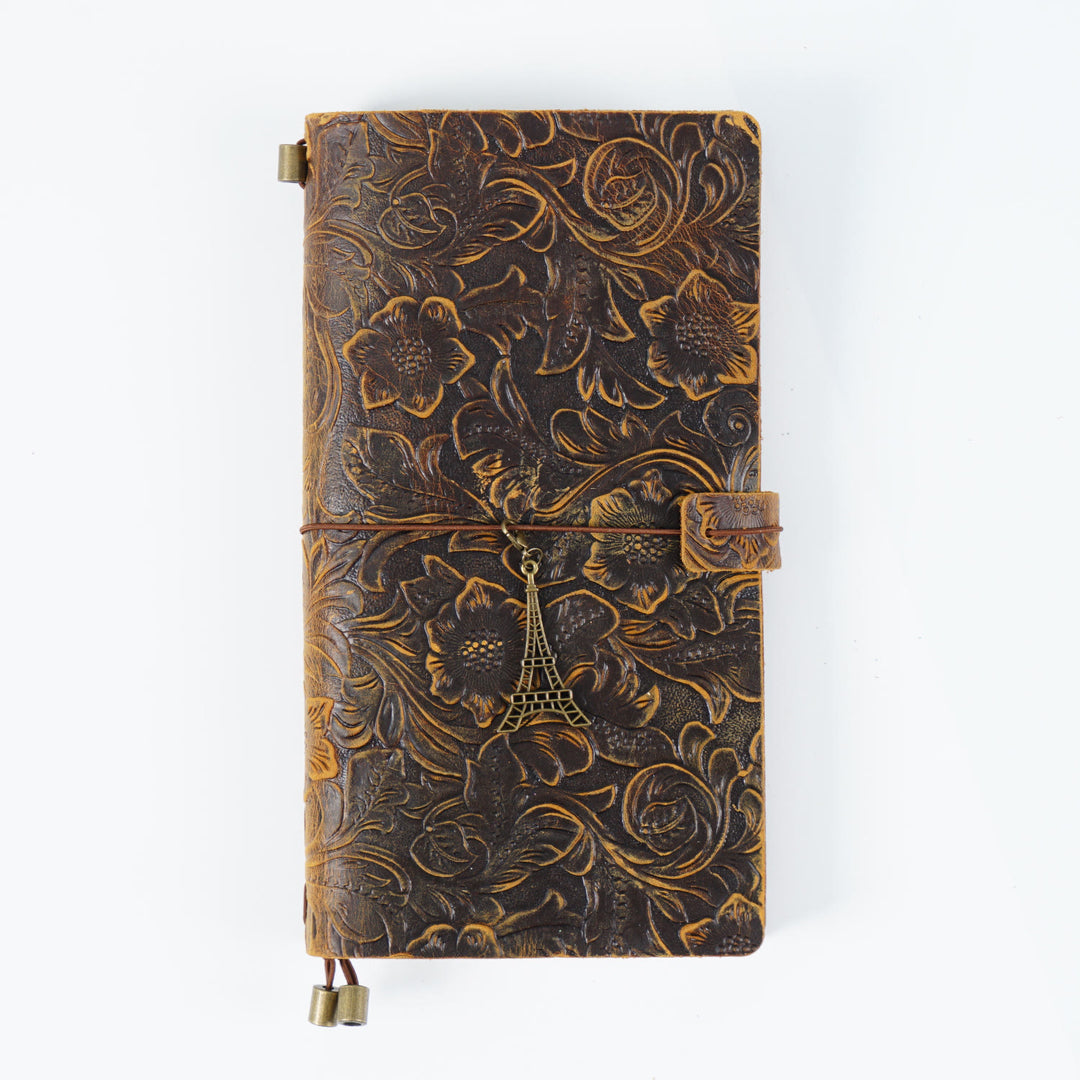 Vintage Engraved Leather Cover Notebook For Travel Daily Record