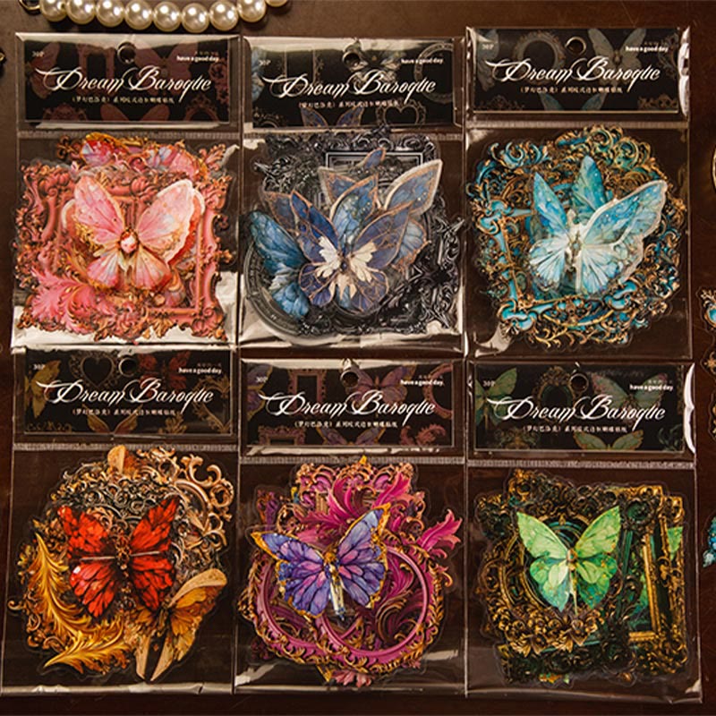 Dream Baroque Series Butterfly and Frame Theme PET Stickers Pack