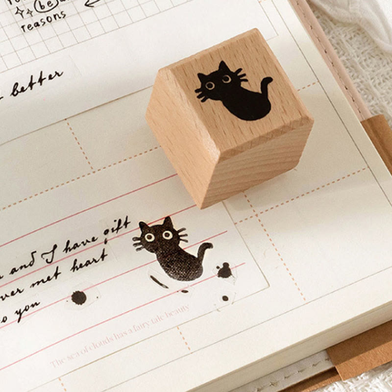 Mini Cute Cat Rubber Stamp 6 Styles Options Wood Rubber Stamps