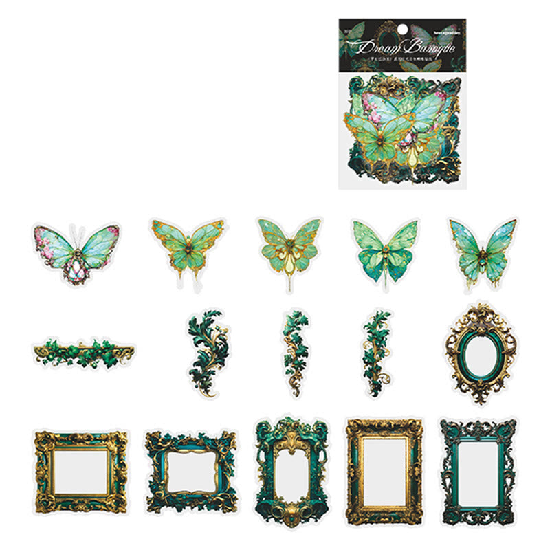 Dream Baroque Series Butterfly and Frame Theme PET Stickers Pack