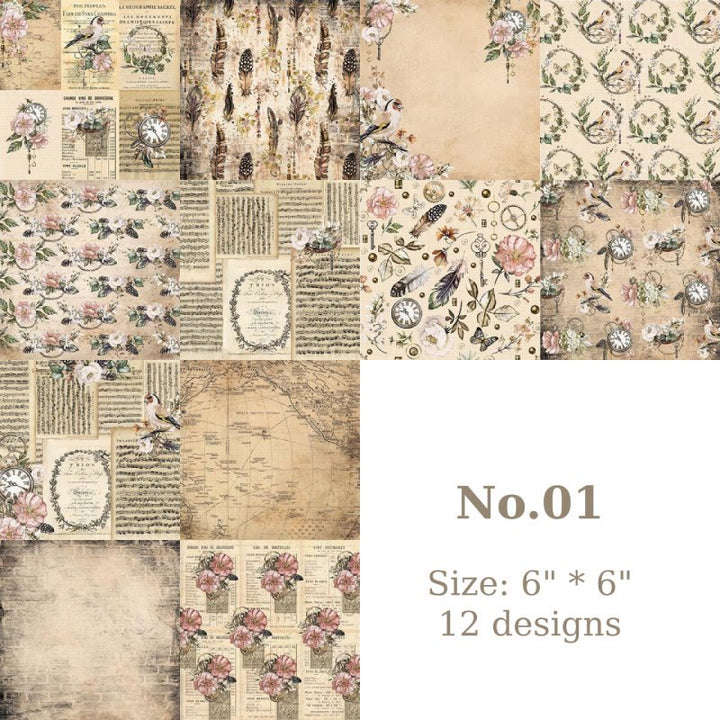 Vintage Floral Patterns Series Paper Set Decorative Journaling Paper