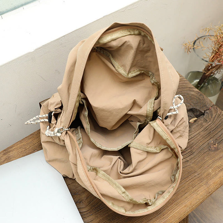 Minimalist Plain Color Canvas Backpack For Women Drawstring Students Daypack