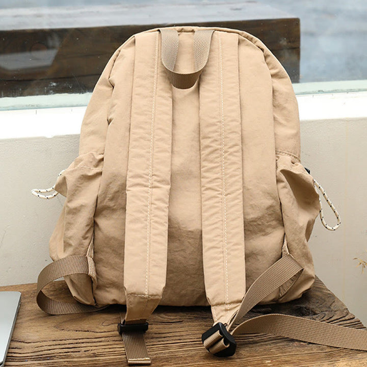 Minimalist Plain Color Canvas Backpack For Women Drawstring Students Daypack