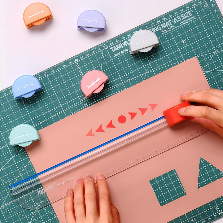 Paper Cutter Cutting Mat Paper Trimmer with 7 Type of Cutting Blade Portable Scrapbooking Tool with Side Ruler