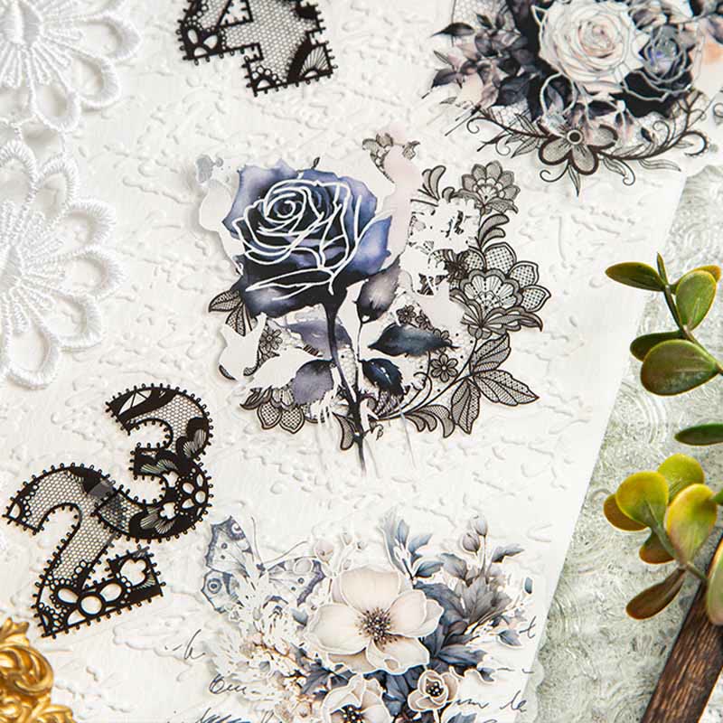 Vintage Floral Lace Sticker Set Decorative Backing Sticker