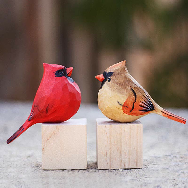 Wooden Bird Figurine Female Northern Cardinal Statue Couple Bird Animal Ornament Handmade Simulation