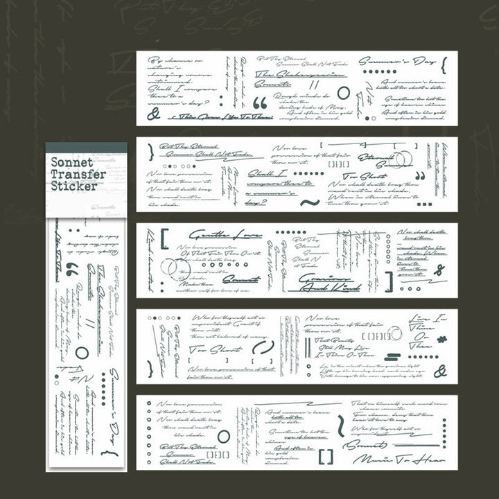 A Sonnet Series 5 Sheets Handwriting Manuscript Rub-on Stickers