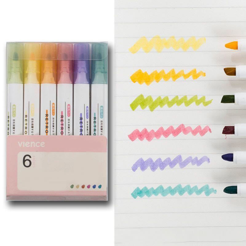 6pcs Set Morandi Color Drawng Pens Highlight Marker Pens