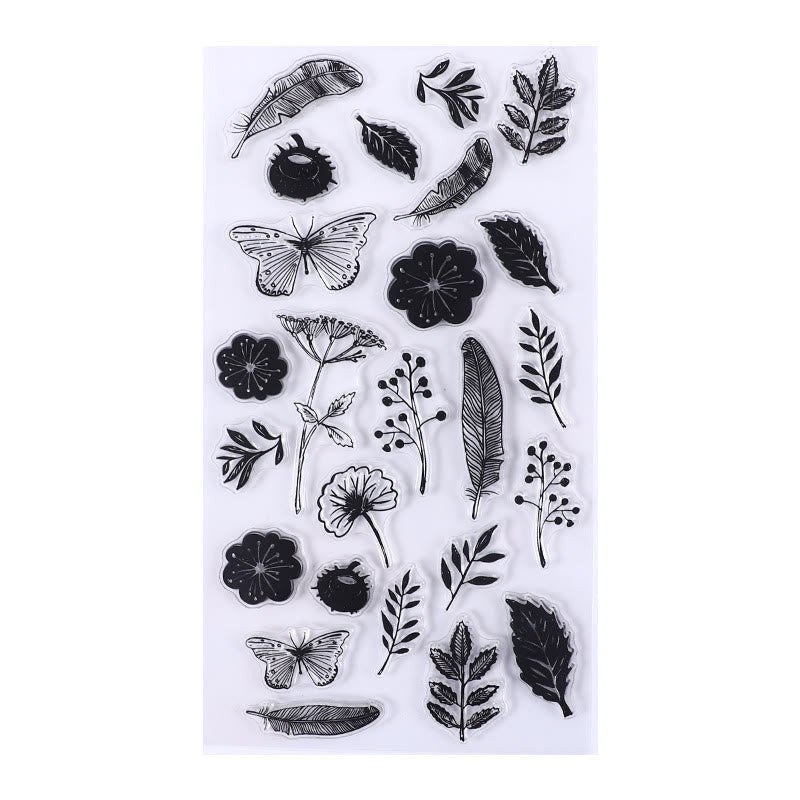 FREE TODAY: Clear Silicone Stamps Plants Animals Number & Alphabet Pattern Rubber Stamps