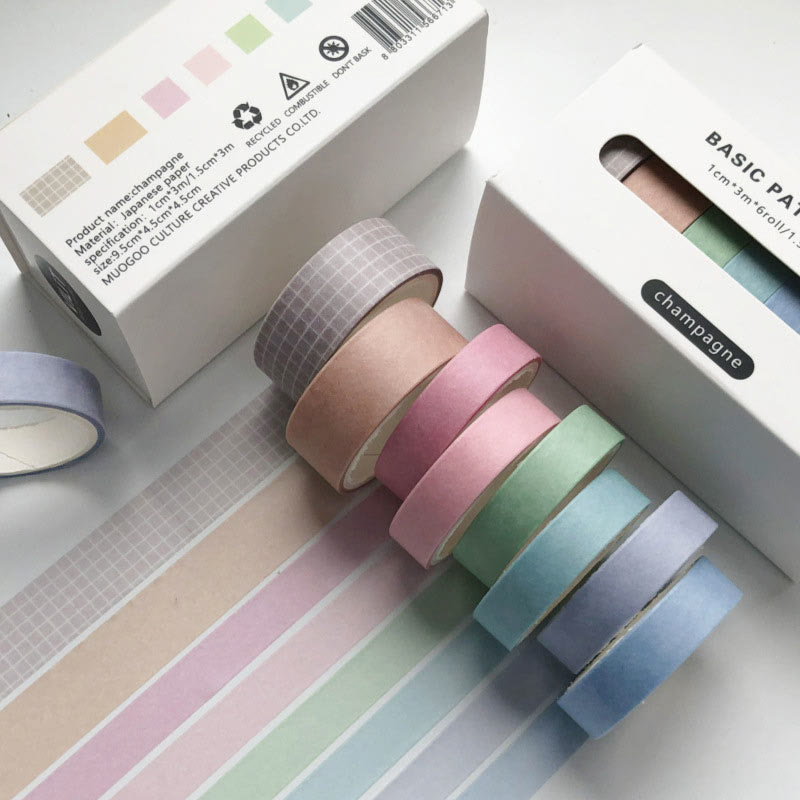 Solid Color Washi Tape 8Pcs Set Simple Style DIY Craft