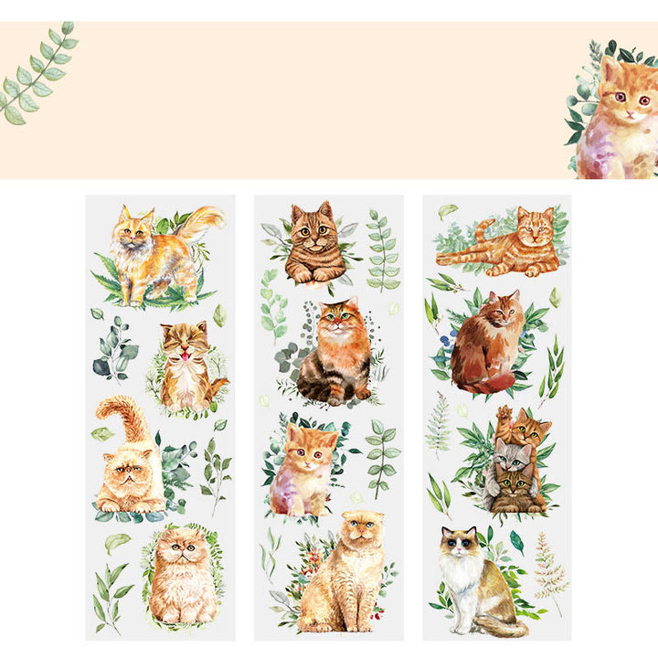 FREE TODAY: Cat with Flowers Series Transparent PET Stickers Fro Scrapbook