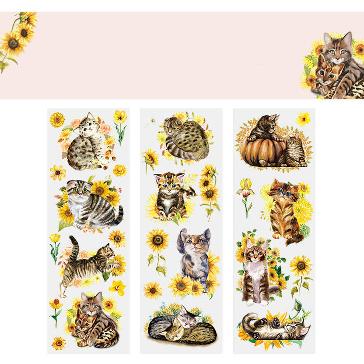 FREE TODAY: Cat with Flowers Series Transparent PET Stickers Fro Scrapbook