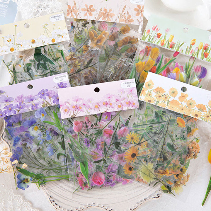 FREE TODAY: Romatic Sea of Flowers Series PET Stickers DIY Journal Sticker Pack