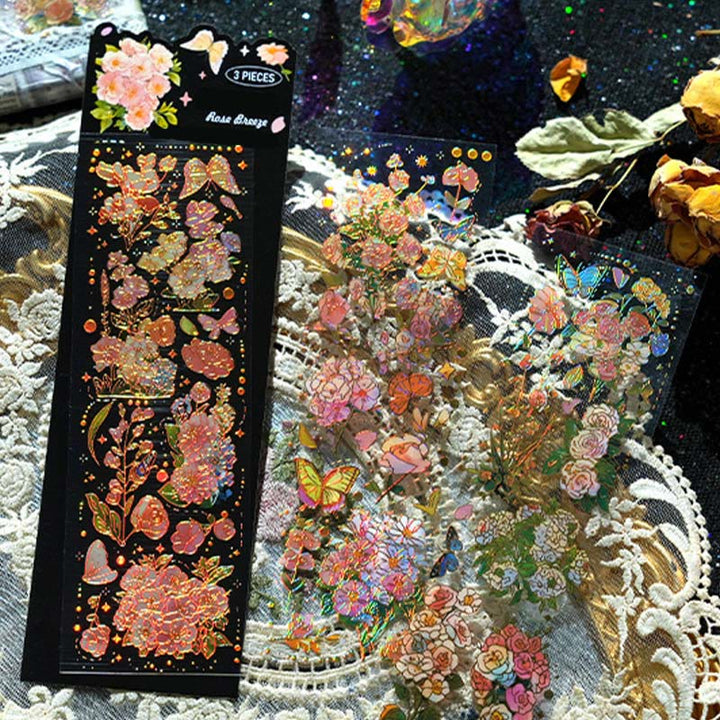 FREE TODAY: Gilding Flowers and Butterflies Theme PET Stickers Shiny Transparent Sticker Set