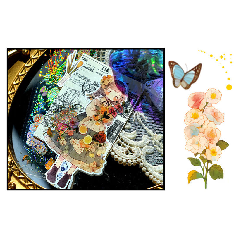 FREE TODAY: Gilding Flowers and Butterflies Theme PET Stickers Shiny Transparent Sticker Set