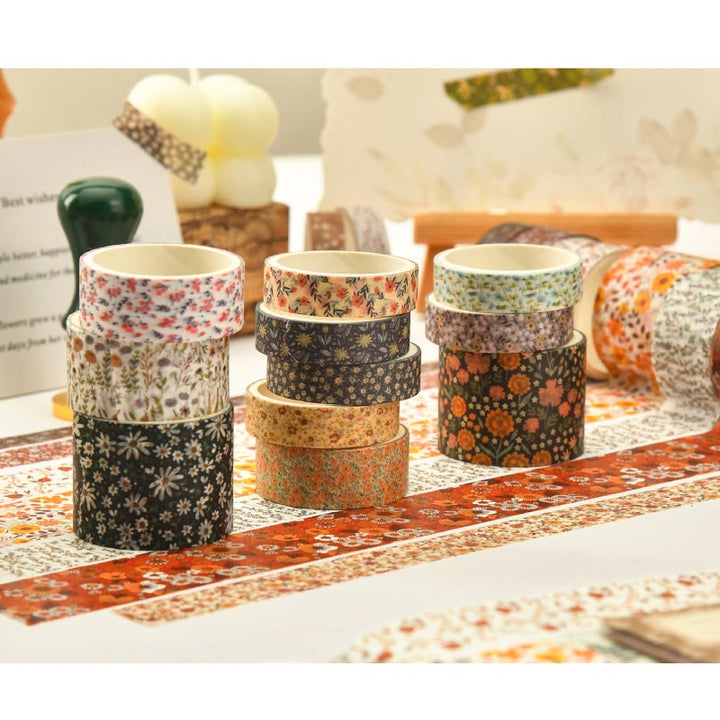 12pcs Set Colorful Plant Decorative Paper Tape DIY Scrapbook Decor