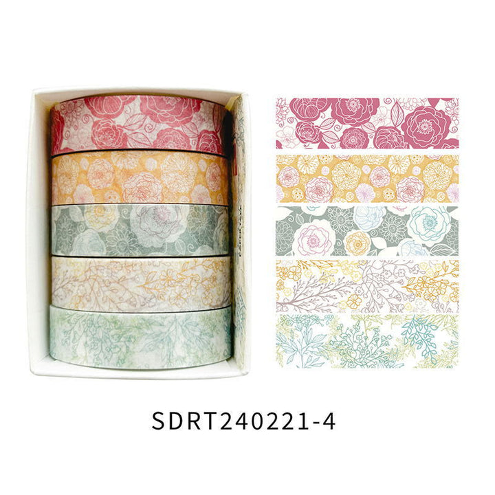 5pcs Set Spring Romance Decorative Paper Tape DIY Scrapbook Decor