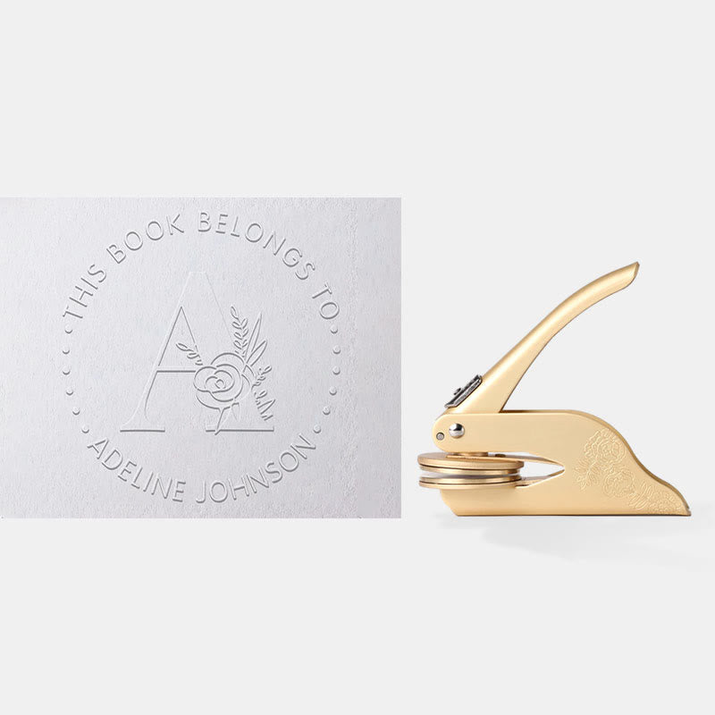 Personalized Floral Embosser Stamp With Initial Letter