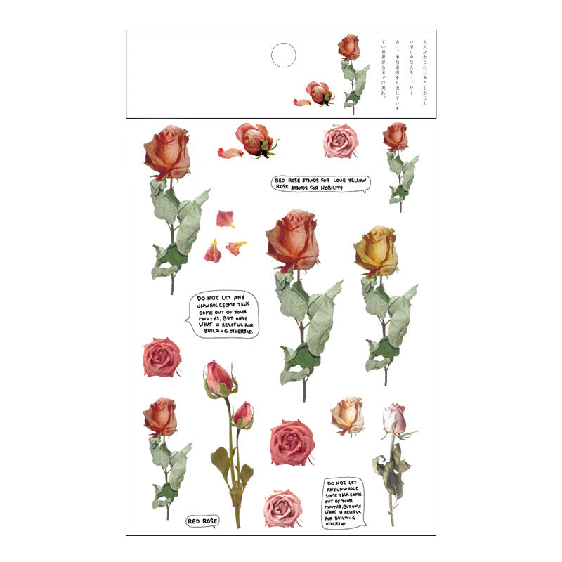 Translucent Romantic Flowers Series PET Sticker Set For Journal Decor