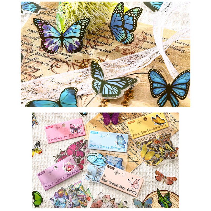 40pcs Pack Butterfly World Series PET Sticker For Journal Decor