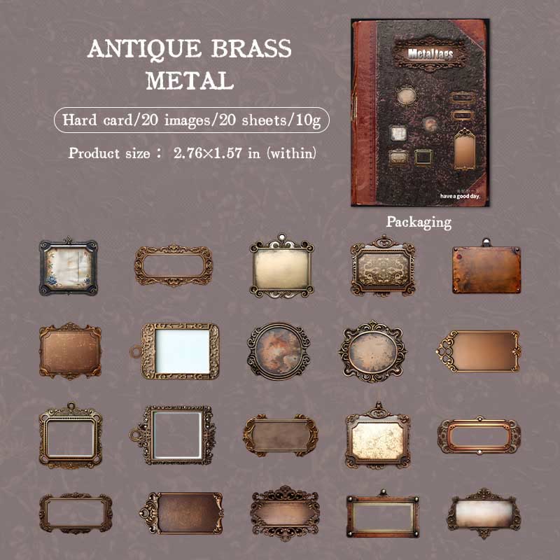 FREE TODAY: 20pcs Pack Antique Metal Label Series Sticker For DIY Journal Decor