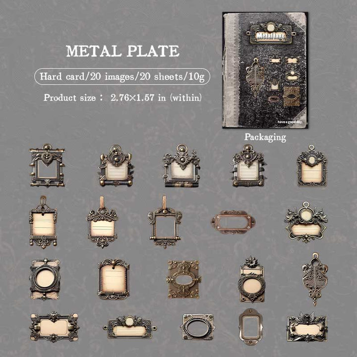 FREE TODAY: 20pcs Pack Antique Metal Label Series Sticker For DIY Journal Decor