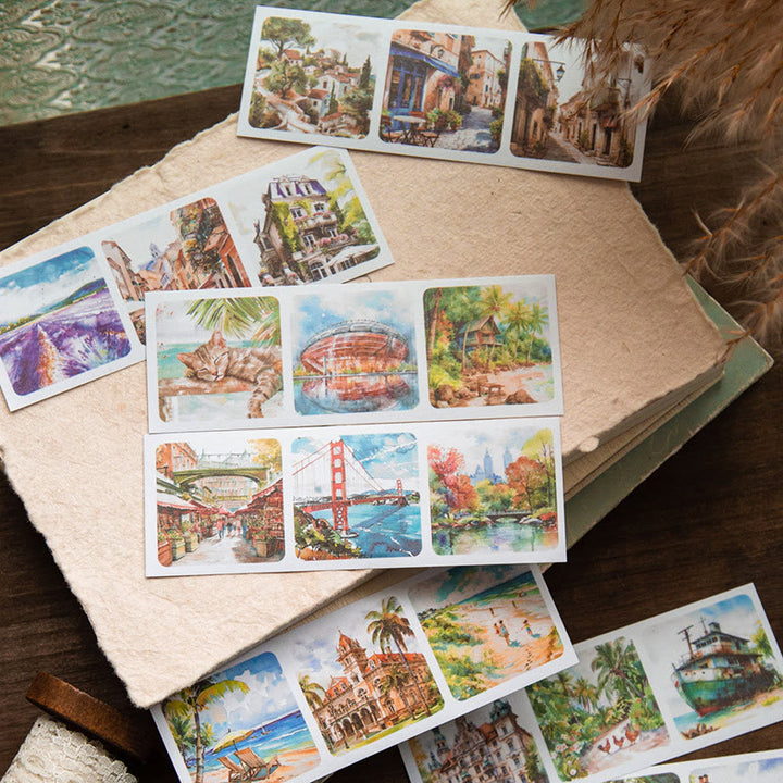 Landscape Stickers Book 30 Sheets Travel View Scrapbook Stickers