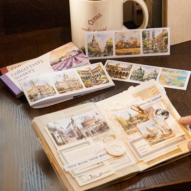 Landscape Stickers Book 30 Sheets Travel View Scrapbook Stickers