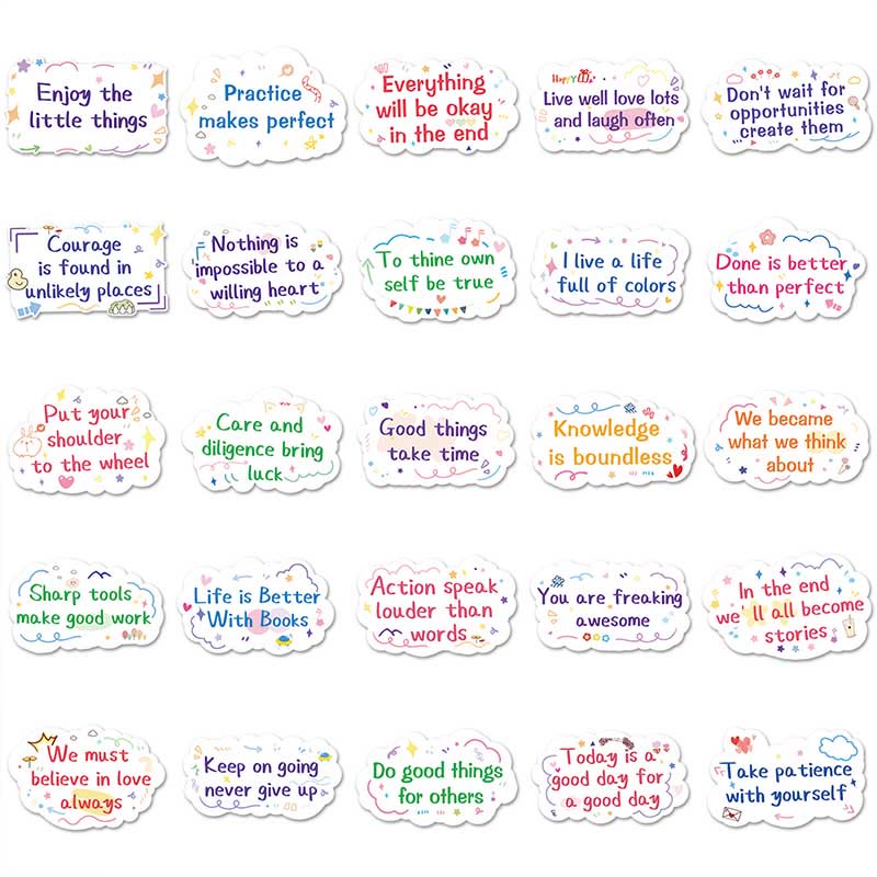 50pcs Optimistic Quotes Cute Text Stickers Waterproof DIY Craft Supplies