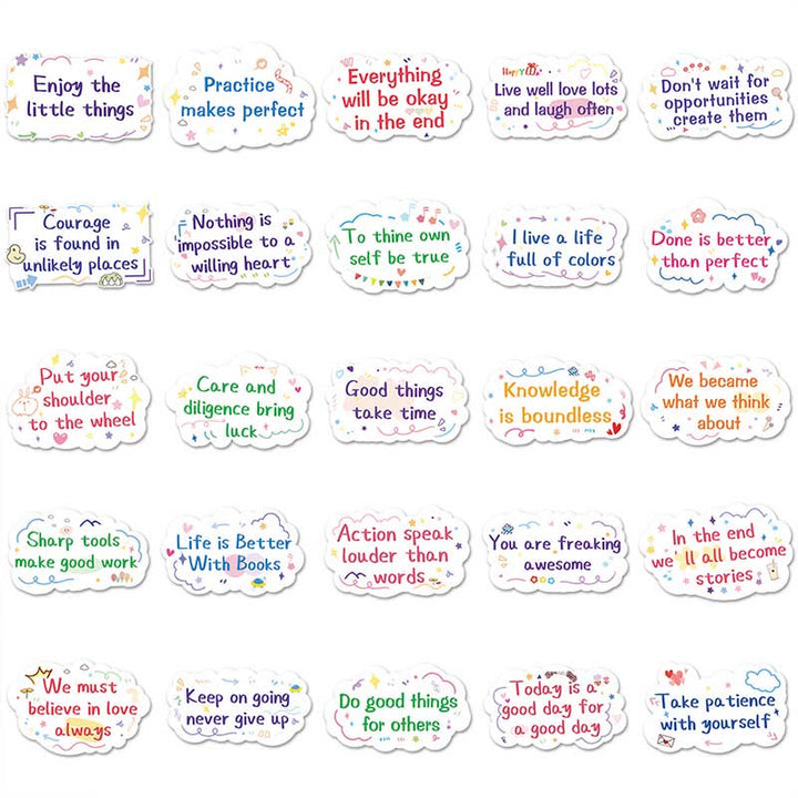 50pcs Optimistic Quotes Cute Text Stickers Waterproof DIY Craft Supplies