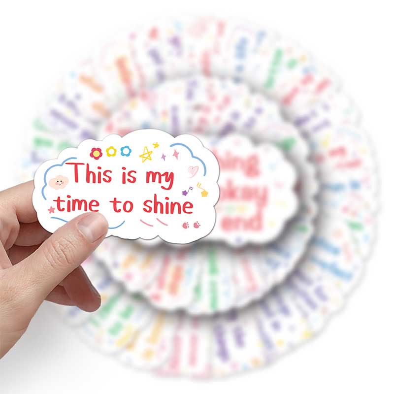 50pcs Optimistic Quotes Cute Text Stickers Waterproof DIY Craft Supplies