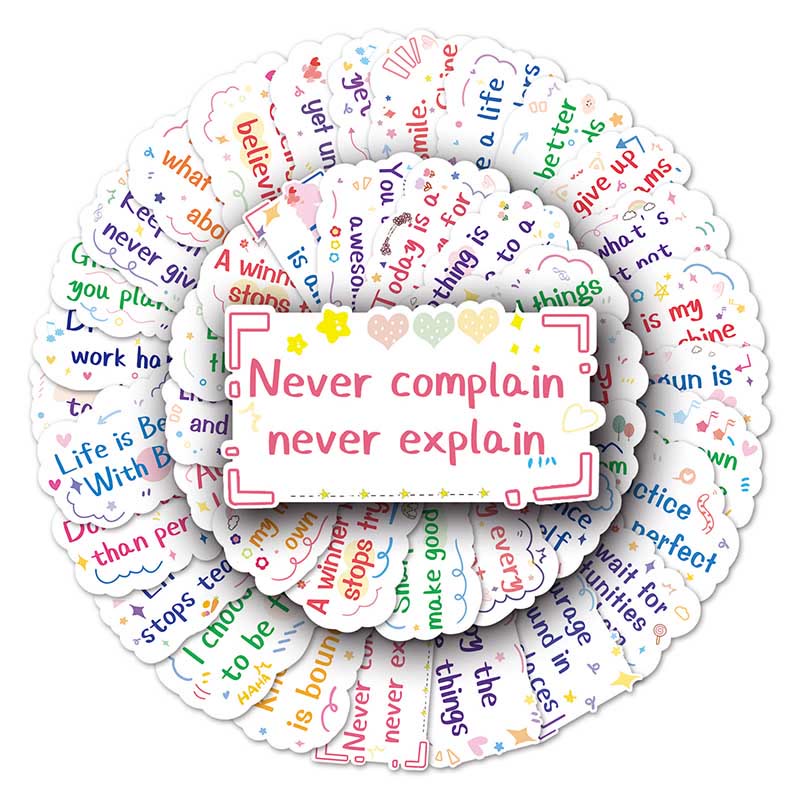 50pcs Optimistic Quotes Cute Text Stickers Waterproof DIY Craft Supplies