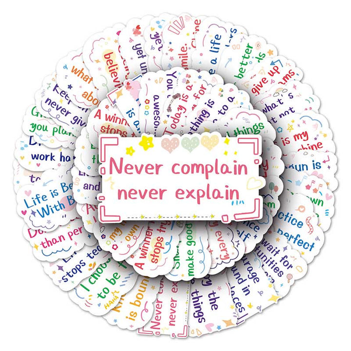 50pcs Optimistic Quotes Cute Text Stickers Waterproof DIY Craft Supplies