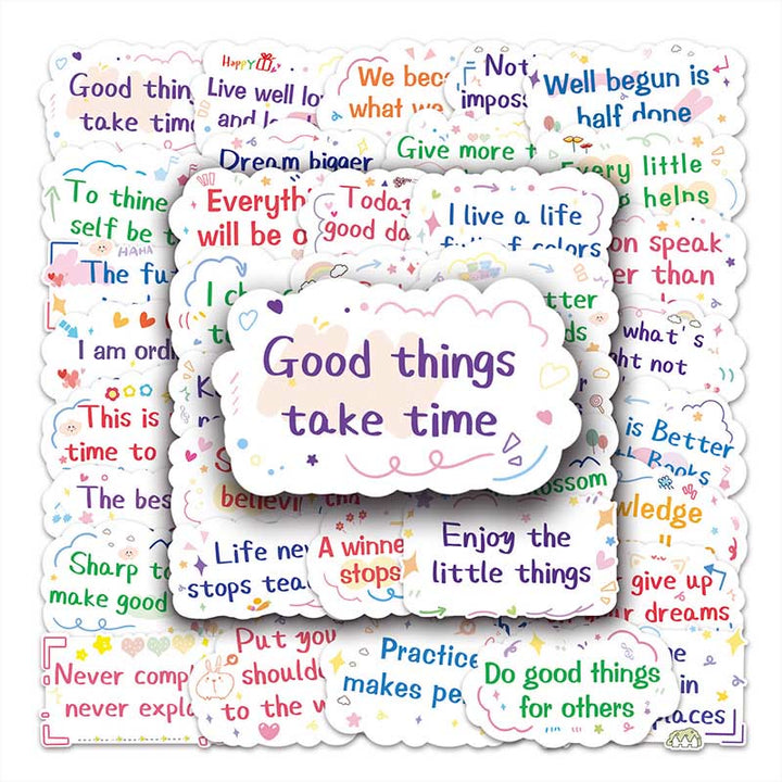 50pcs Optimistic Quotes Cute Text Stickers Waterproof DIY Craft Supplies