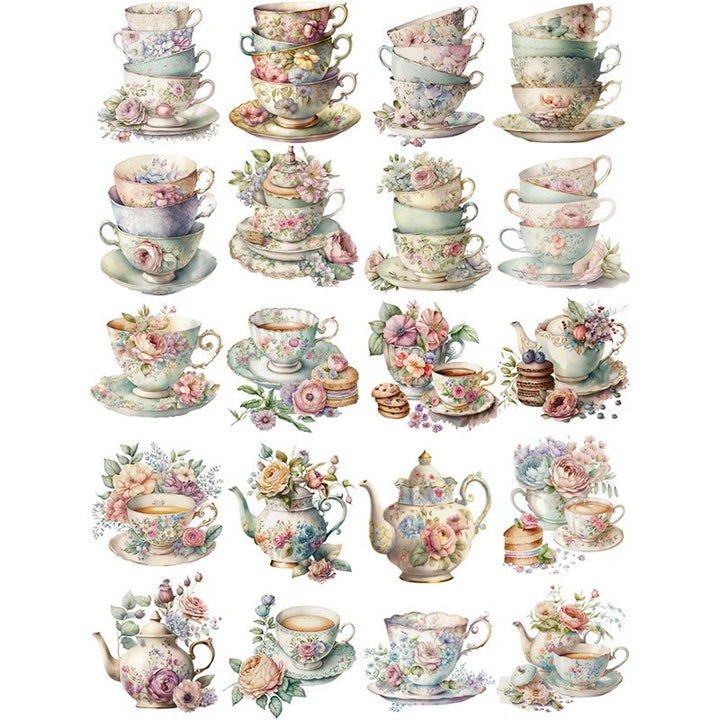 Vintage Tea Cup Series Sticker For DIY Journal Decor