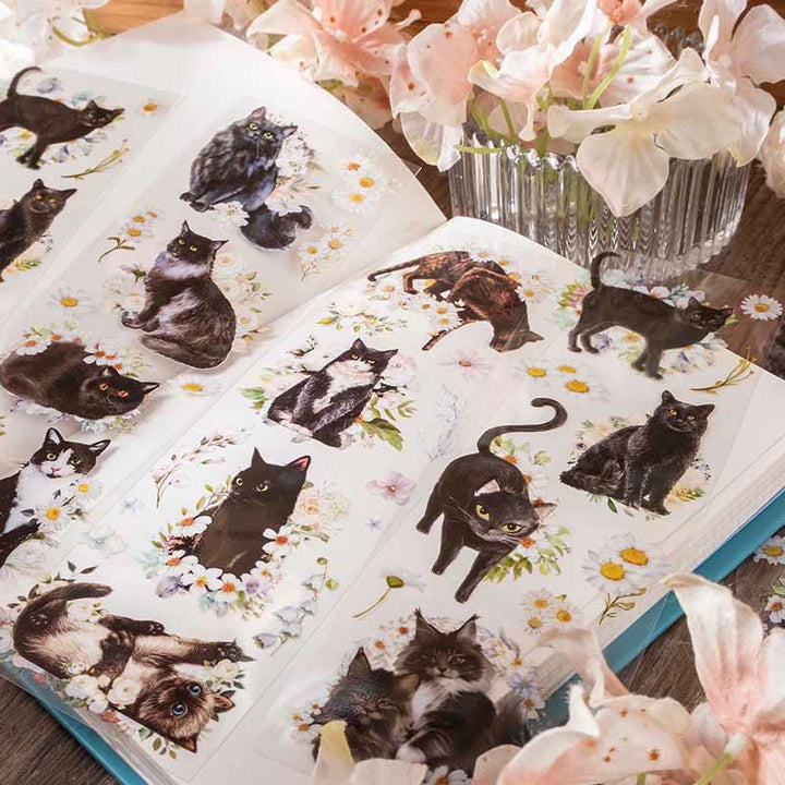 FREE TODAY: Cat with Flowers Series Transparent PET Stickers Fro Scrapbook