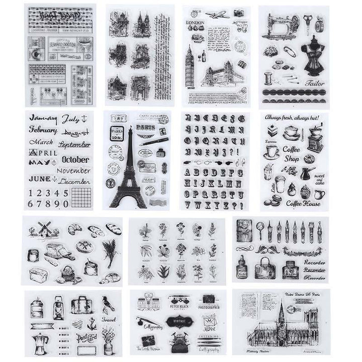 FREE TODAY: Clear Silicone Stamps Plants Animals Number & Alphabet Pattern Rubber Stamps