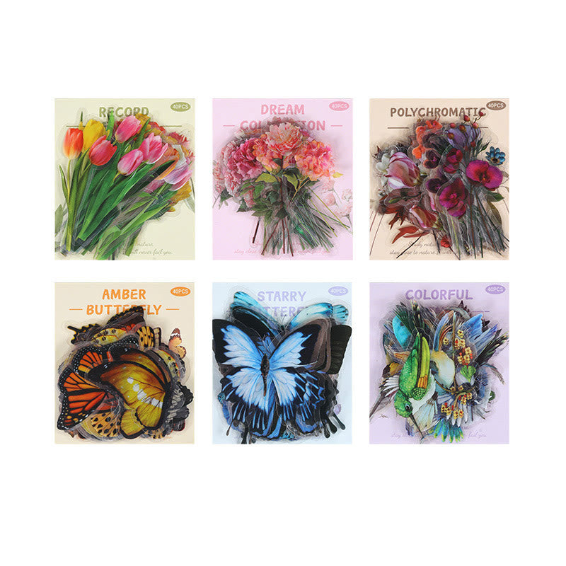 FREE TODAY: 40Pcs Natural Museum Scrapbook Stickers Flowers Plants Insect Bird Mushroom