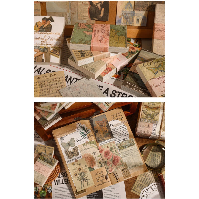 FREE TODAY: Retro Paper Set Decorative Bookish Art Note Journaling Backing Paper