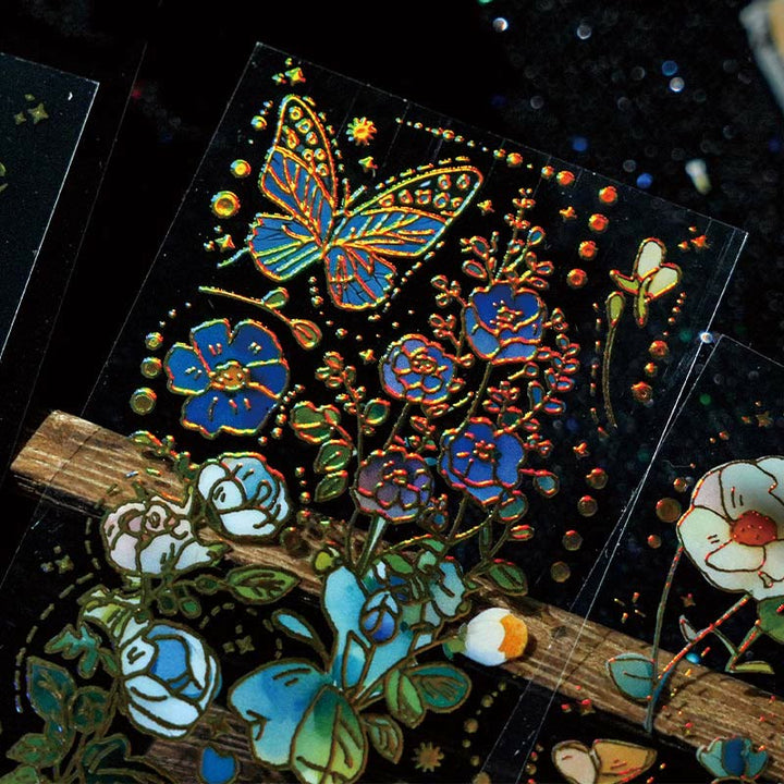 FREE TODAY: Gilding Flowers and Butterflies Theme PET Stickers Shiny Transparent Sticker Set