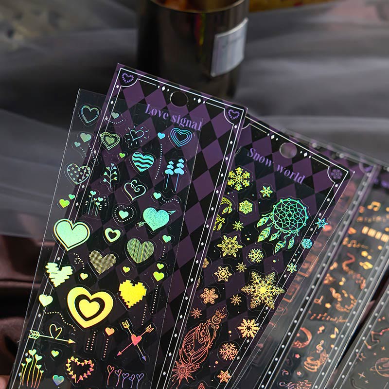 FREE TODAY: 3D Hot Stamping PET Stickers Starry Night Melody Heart Theme